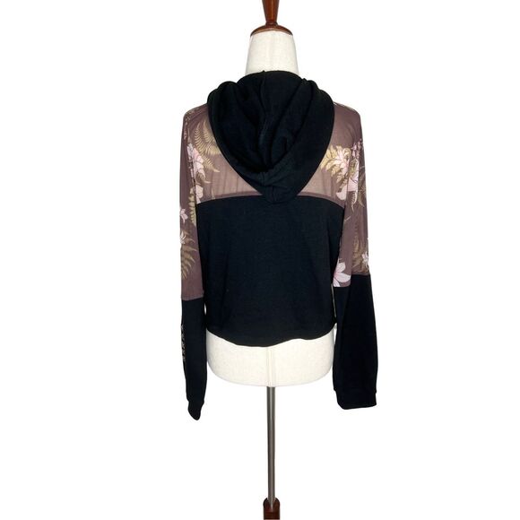 Guess Los Angeles hoodie women’s large black floral cropped long sleeve sheer - Picture 2 of 7